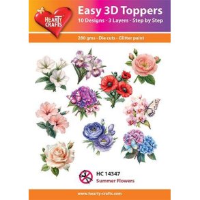 Easy 3D Toppers Summer flowers 10 udstandsede motiver med glimmer