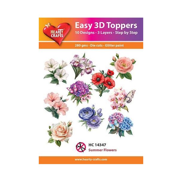 Easy 3D Toppers Summer flowers 10 udstandsede motiver med glimmer