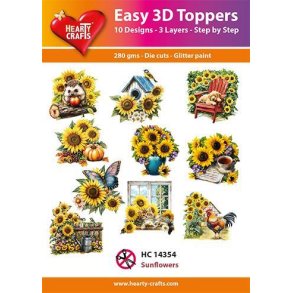 Easy 3D Toppers Sunflowers 10 udstandsende motiver med glimmer
