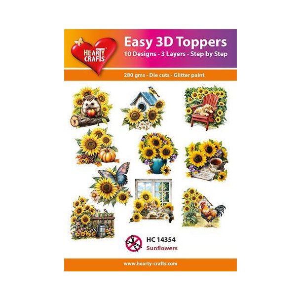 Easy 3D Toppers Sunflowers 10 udstandsende motiver med glimmer