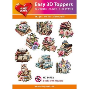 Easy 3D toppers books with flowers 10 udstandsede motiver med glimmer