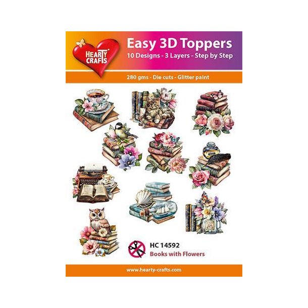 Easy 3D toppers books with flowers 10 udstandsede motiver med glimmer