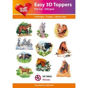 Easy 3D toppers Horses 10 udstandsende motiver med glimmer