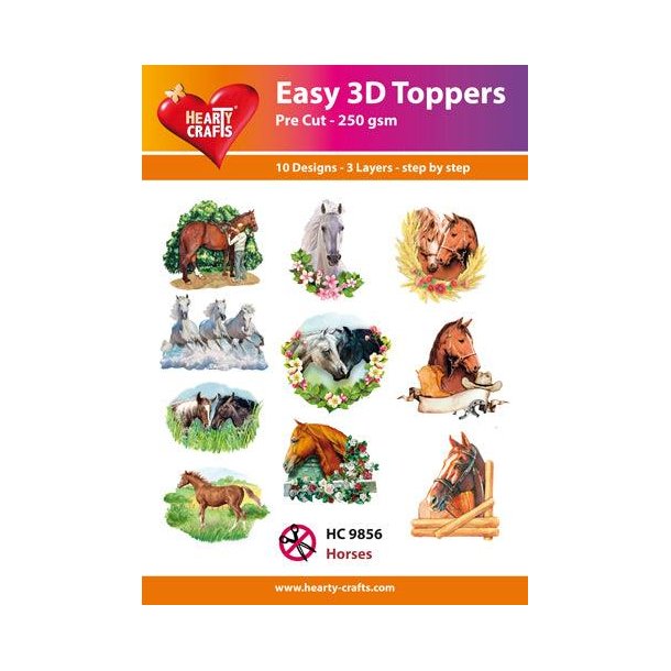 Easy 3D toppers Horses 10 udstandsende motiver med glimmer