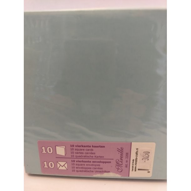 Lysebl� kort og kuverter 13,5x13,5cm 10 s�t