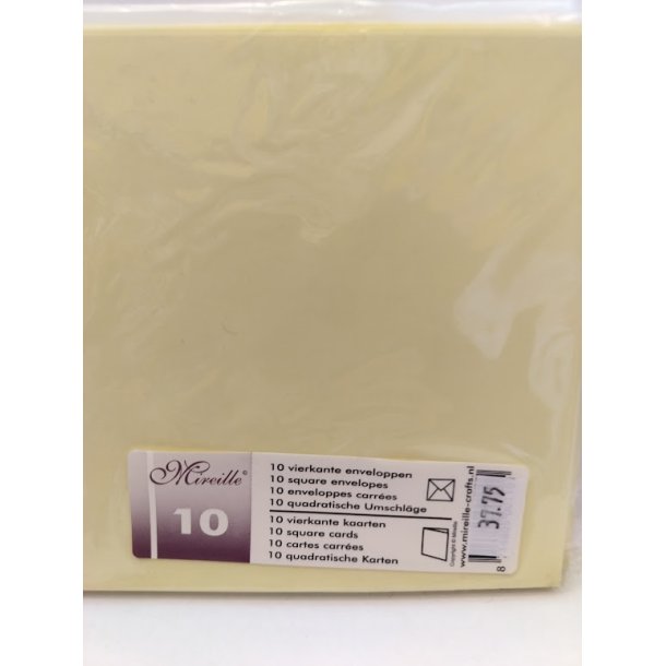 Lysegule kort og kuverter 13,5x13,5cm 10 s�t