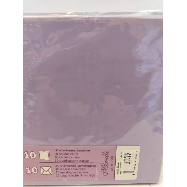 Lilla kort og kuverter 13,5x13,5xm 10 s�t