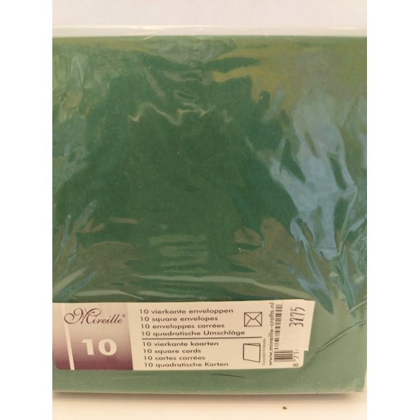 M�rkegr�nne kort og kuverter 13,5x13,5cm 10 s�t
