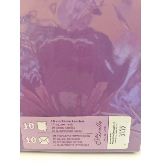 M�rklilla kort og kuverter 13,5x13,5cm 10 s�t