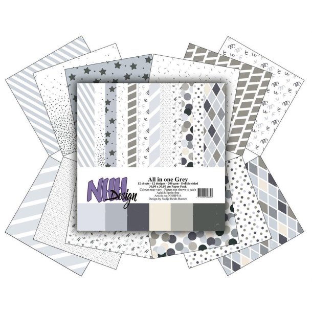 NHH Design Paperpad All in one Grey 12 ark dobbeltsidet 30,5x30,5cm
