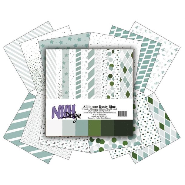 NHH Design Paperpad All in one Dusty Blue 12 ark dobbeltsidet 30,5x30,5cm