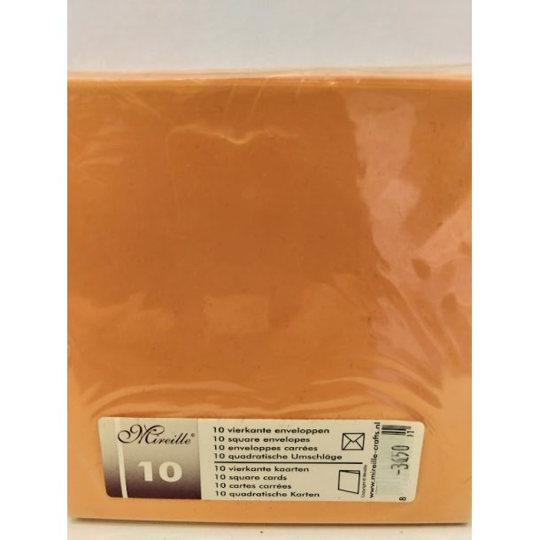 Orange kort og kuverter 13,5x13,5cm 10 s�t