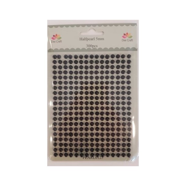 Pearl0125 Selvkl�bende halvperle sort 5mm 300 stk