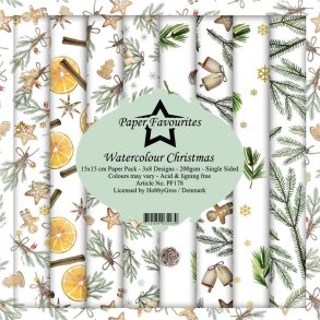 Paper Favourites Paper Pack Watercolour christmas 3x8 design 15x15cm 200g