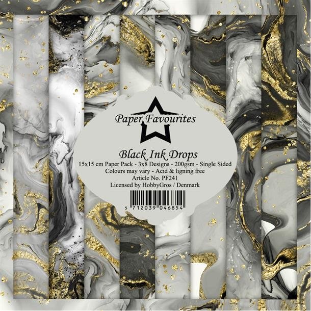 Paper Favourites Black ink drops 3x8 design 15x15cm 200g