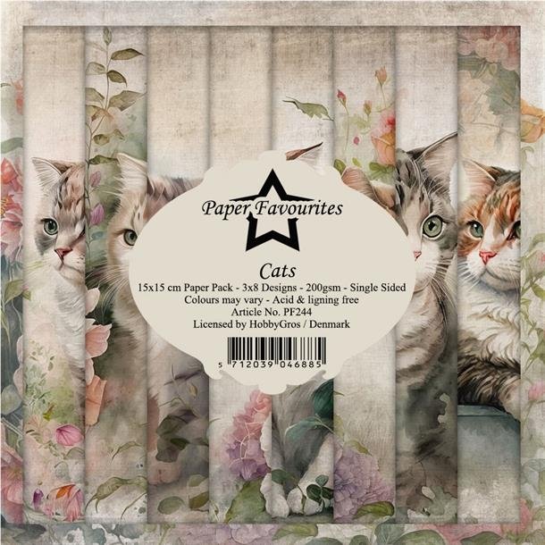 Paper Favourites Cats 3x8design 15x15cm 200g