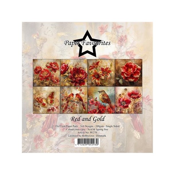 Paper Favourites Red and gold 3x8design 15x15cm 200g