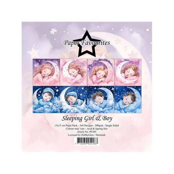 Paper Favourites Sleeping girl and Boy 3x8design 15x15cm 200g