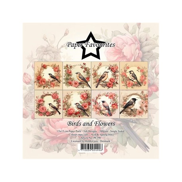 Paper Favourites Birds and flowers 3x8design 15x15cm 200g