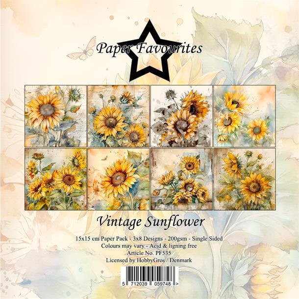 Paper Favourites Vintage sunflower 3x8design 15x15cm 200g