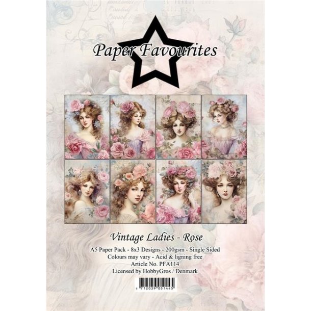 Paper Favourites Vintage ladies rose 3x8design 14,85x10,50cm 200g