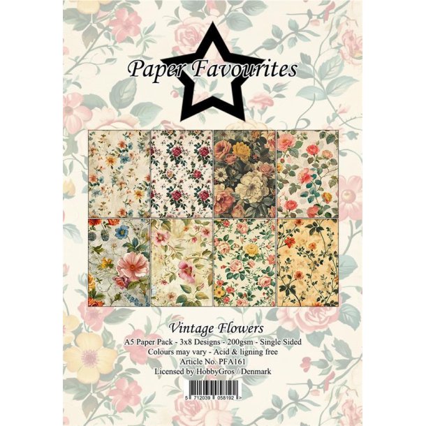Paper Favourites Paper Pack Vintage flowers 3x8design 14,85x21cm 200g
