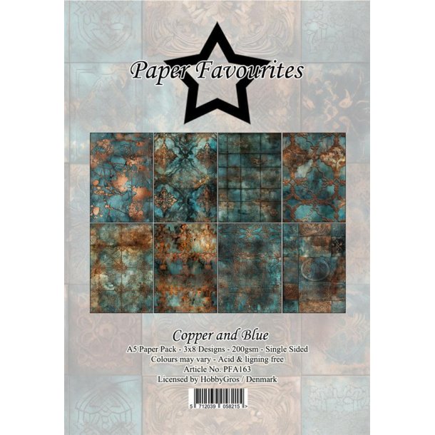 Paper Favourites Paper Pack Copper and blue 3x8design 14,85x21cm 200g