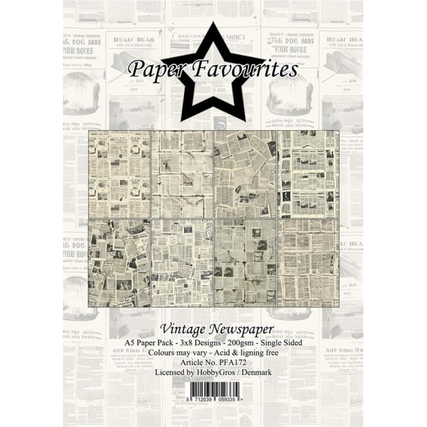 Paper Favourites Vintage newspaper A5 24 stk 10,5x14,8cm 200g