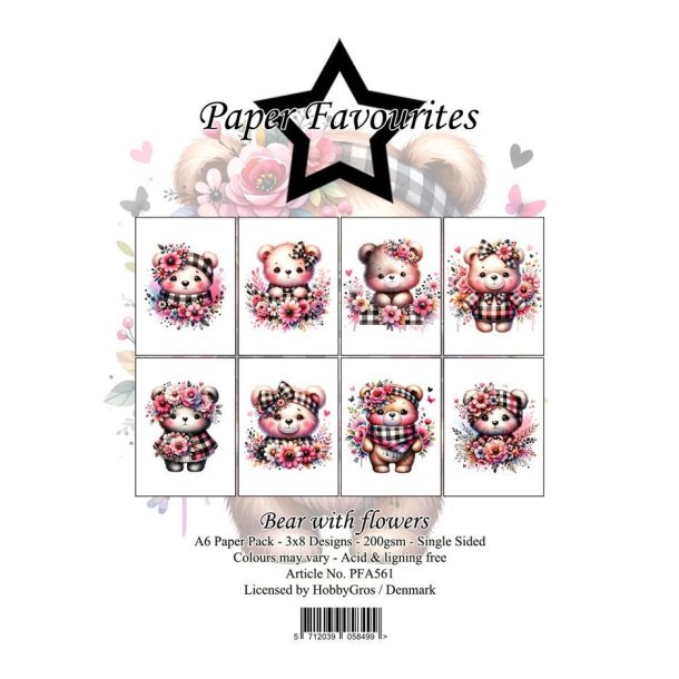 Paper Favourites Bear with flowers A6 3x8design 10,5x14,8cm 200g