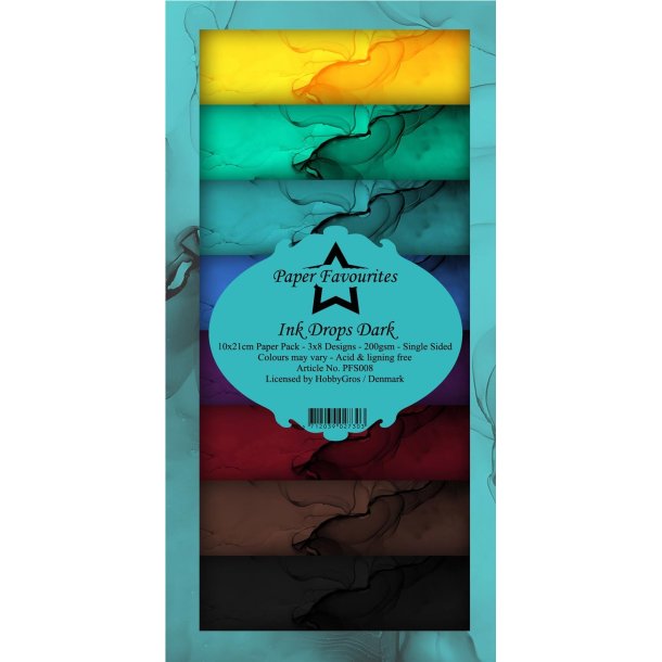  Paper Favourites slim card Ink drops dark  10x21cm 24 ark 200g