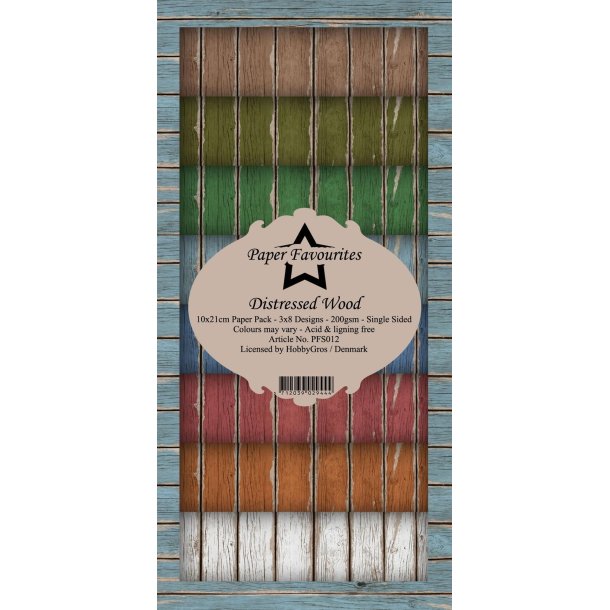 Paper Favourites Slim card Distressed wood 10x21cm 24ark 200g