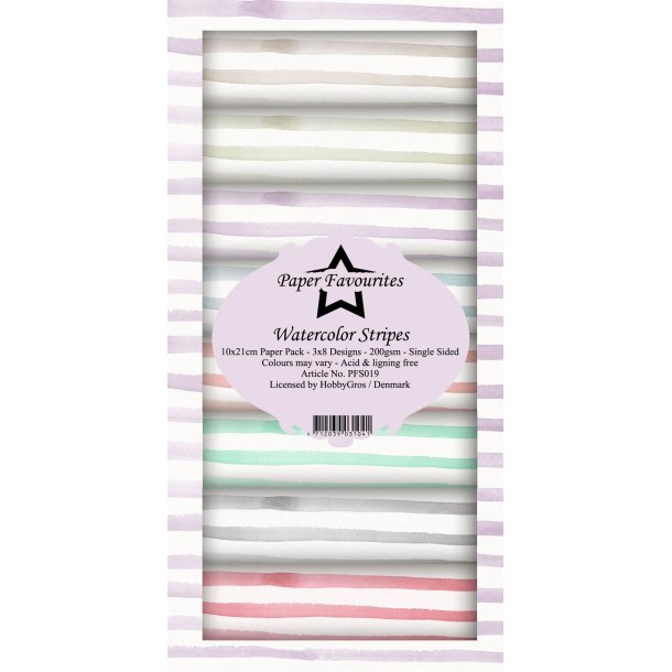 Paper Favourites slim card Watercolor stripes 3x8 design 10x21cm 200g