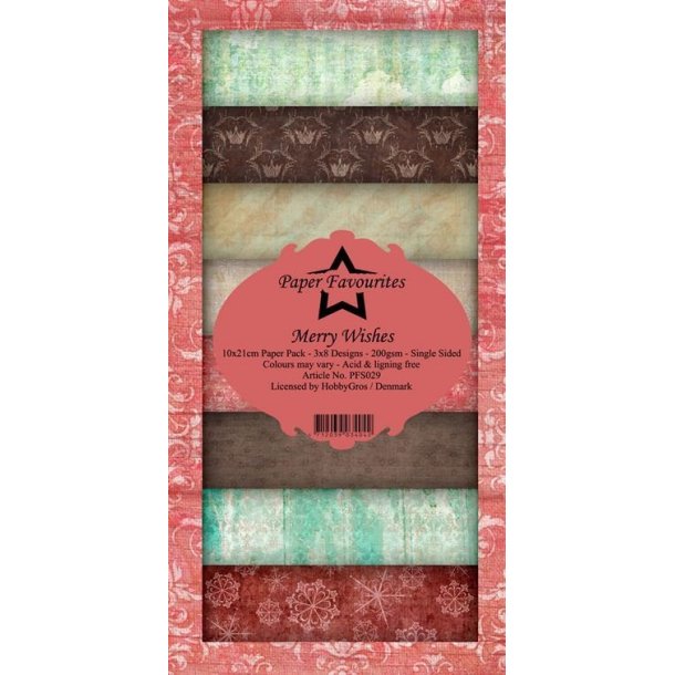 Paper Favourites Slim card Merry Wishes 3x8 design 10x21cm 200g