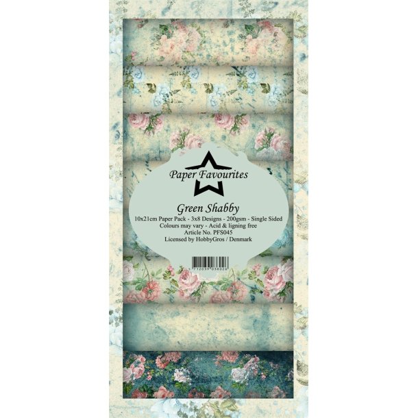 Paper Favourites Slimcard Green shabby 3x8design 10x21cm 200g