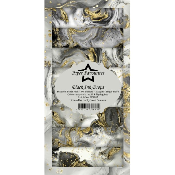 Paper Favourites slimcard B�ack ink drops 3x8 design 10x21cm 200g
