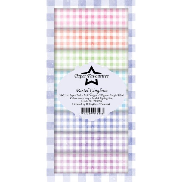 Paper Favourites slim card Pastel Gingham 3x8design 10x21cm 200g