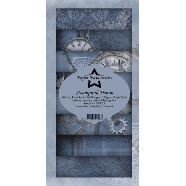 Paper Favourites slim card Steampunk Denim 10x21cm 3x8 design 200g