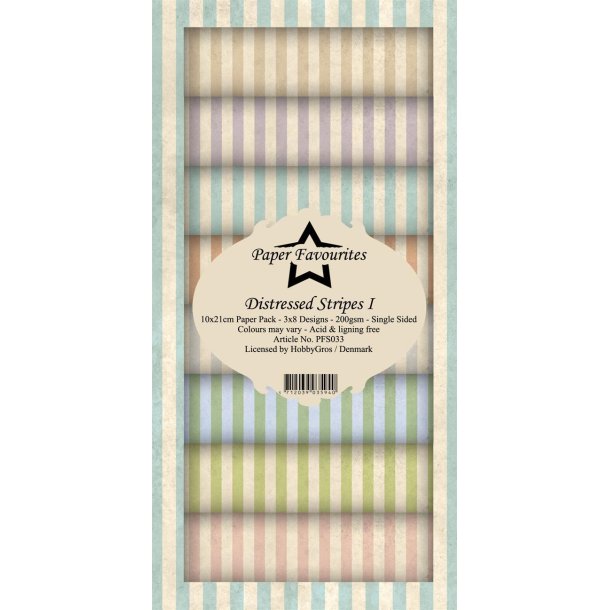 Paper Favourites slim card Distressed Stripes 1 10x21cm 3x8 design 200g