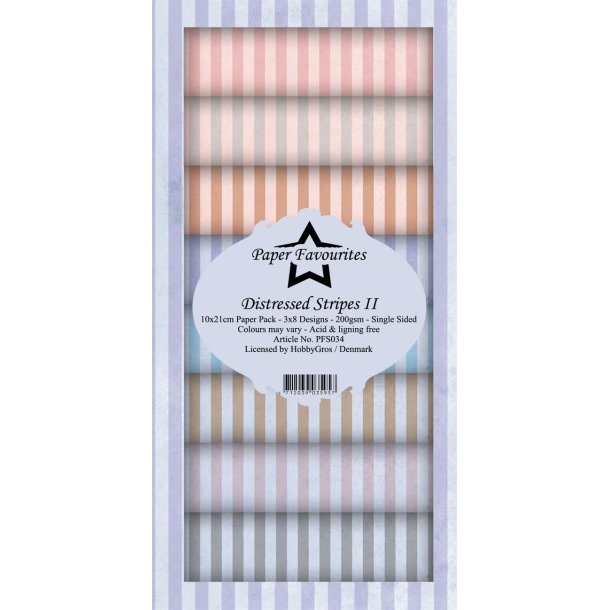 Paper Favoourites slim card Distressed Stripes 2 10x21cm 3x8 design 200g