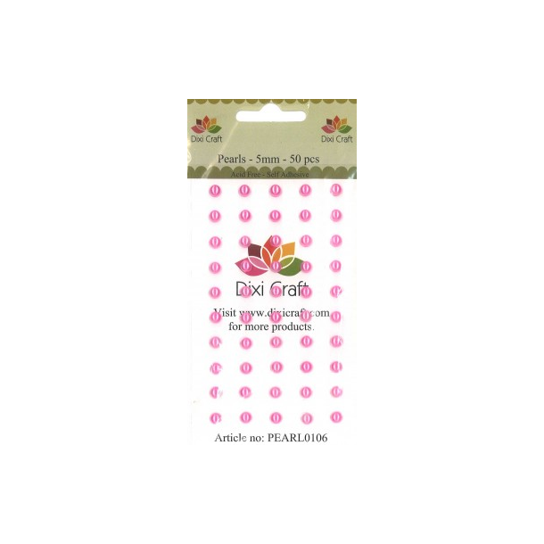 Dixi Craft Selvkl�bende halvperler pink 5 mm 50 stk