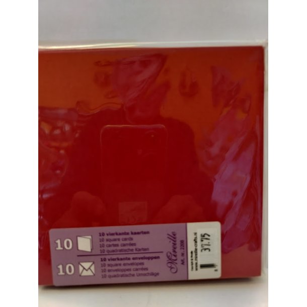 R�de kort og kuverter 13,5x13,5cm 10 s�t