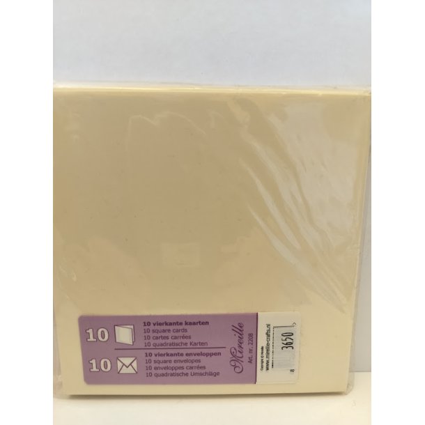 R�hvide kort og kuverter 13,5x13,5cm 10 s�t
