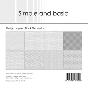 Simplen and Basic Design Papers Black Geometric 3x8design 15x15cm 200g