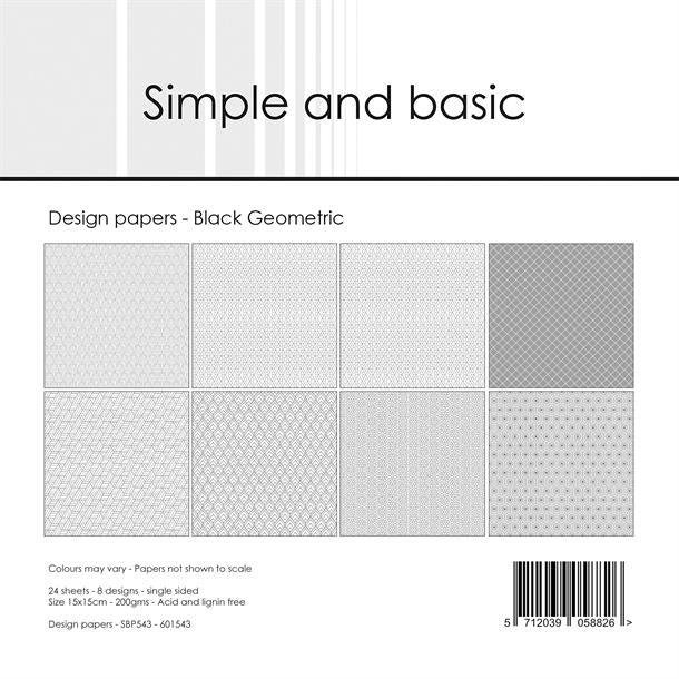 Simplen and Basic Design Papers Black Geometric 3x8design 15x15cm 200g