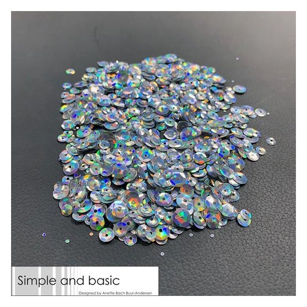 Simple and Basic pailletter/sequins Holographic silver 4-5-6mm 30g