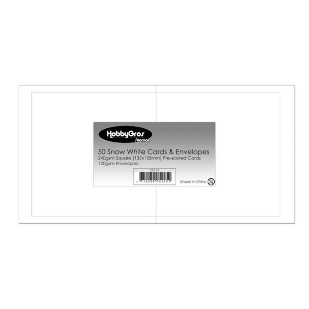 Kort og kuverte Snow white 135x135mm Kort 240g Kuvert 120g
