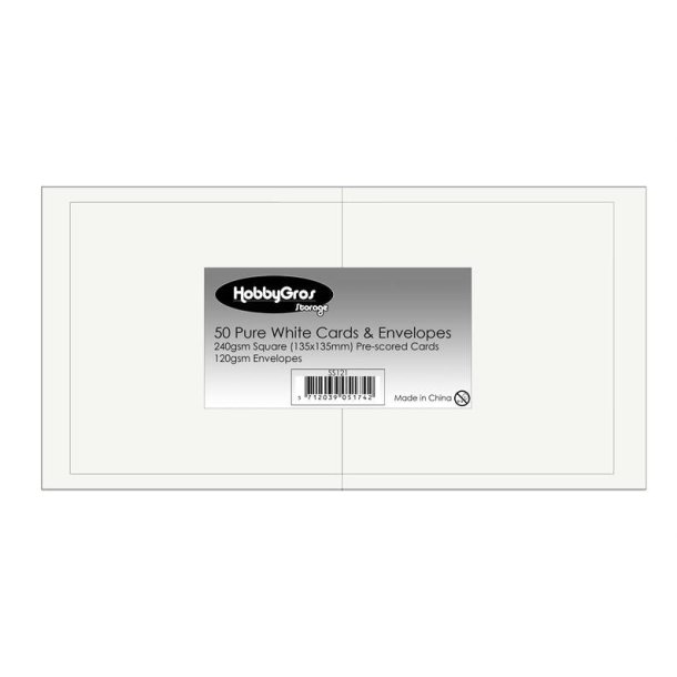 Kort og kuverter Pure white 50s�t 135x135mm Kort 240g Kuvert 120g